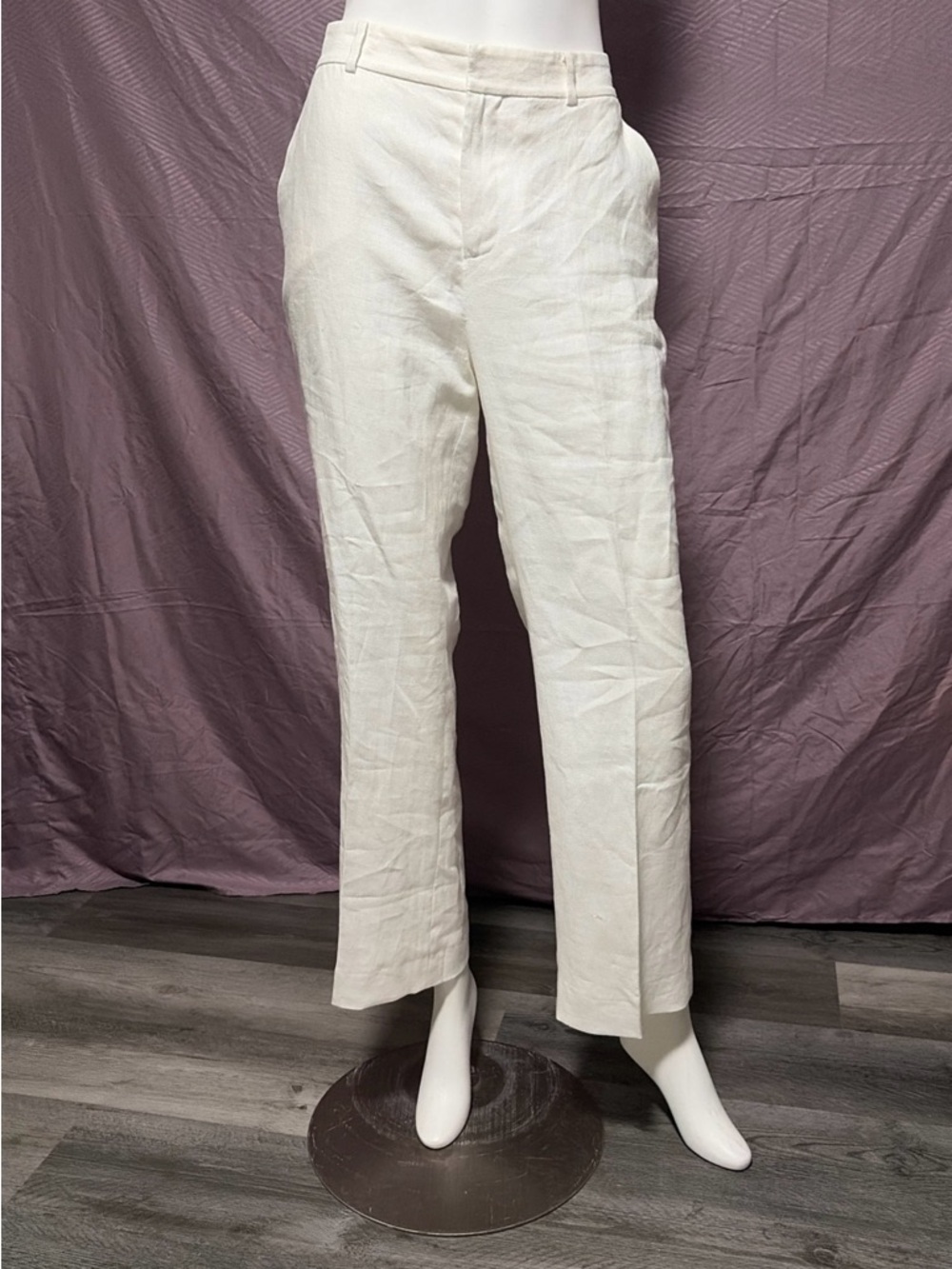 Ralph Lauren Linen Pants Petite 10P White Lined Straight Classic Chic